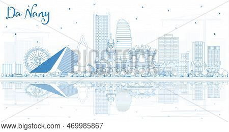 Outline Da Nang Vietnam City Skyline With Blue Buildings And Reflections. Vector Illustration. Busin