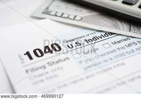 Tax Form 1040 U.s. Individual Income Tax Return, Business Finance Concept.