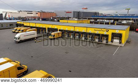 Weiterstadt, Germany February 02 2023: View Over The Dhl Delivery Station Of Weiterstadt With Metro,