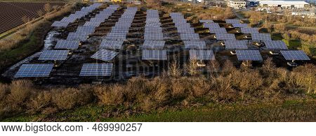 Winter View Of An Area With Self-aligning Solar Cells In Weiterstadt, Germany During The Energy Cris
