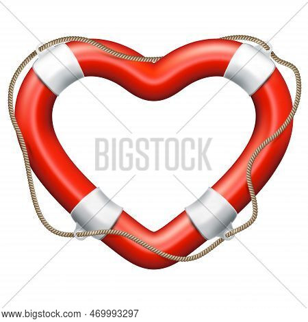 Life Buoy In The Shape Of Heart. Valentine S Day Concept. Eps 10 Vector File Included