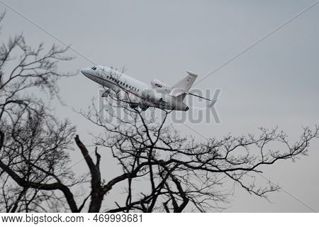 Zurich, Switzerland, January 20, 2023 Dessault Falcon 900ex Business Aircraft Departing From Runway 