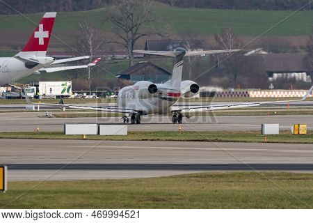 Zurich, Switzerland, January 20, 2023 Gulfstream G650-er Business Aircraft Is Taxiing To Its Positio