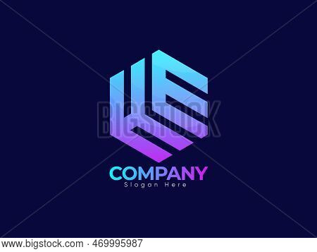 Modern Electric Company Letter H, E Logo Design And Gradient Color, ..creative Concept, Realistic Pr