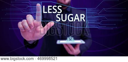 Text Caption Presenting Less Sugar. Business Showcase Lower Volume Of Sweetness In Any Food Or Drink