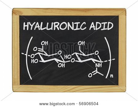 chemical formula of hyaluronic acid on a blackboard