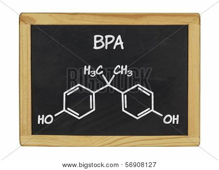 chemical formula of bpa on a blackboard