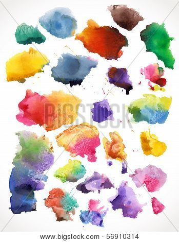 Vector watercolor splashes, isolated.