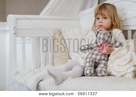 Sad Girl With Toy Bear.