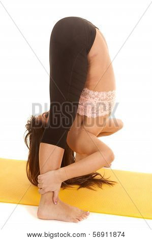 Woman Pink Lace Sports Bra Bend Head Through Legs