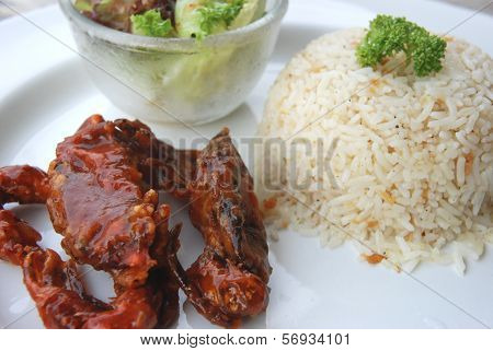 fried  baby crab admixed  BBQ sauce