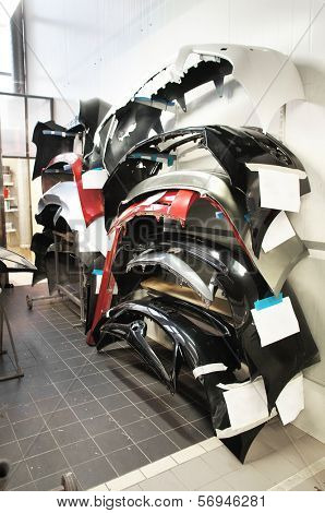 bumpers warehousing in a bodyshop store