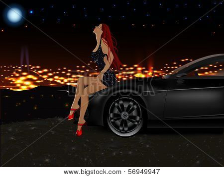 beautiful girl and car