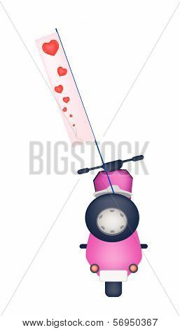 Motorbike With A Love Flag On White Background