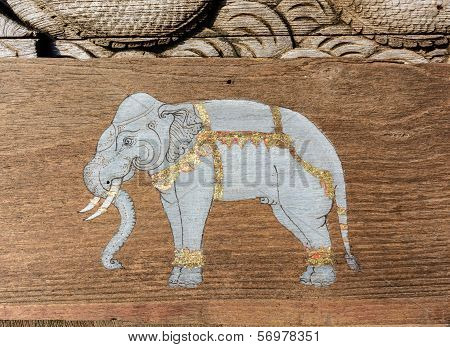 Paint Of Elephants On Wood
