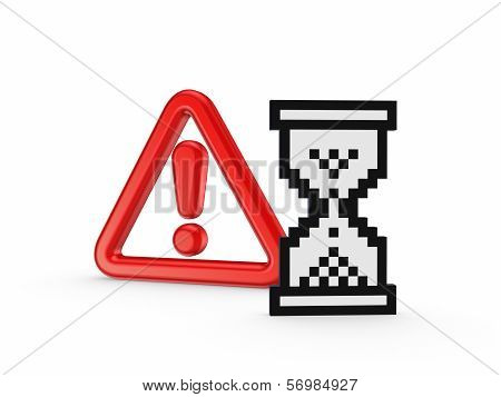 Warning symbol  and icon of sandglass.