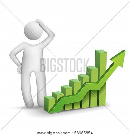 3D Man Thinking With A Bar Chart