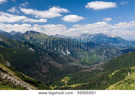 On top of the mountain peak - view of summer mountains
