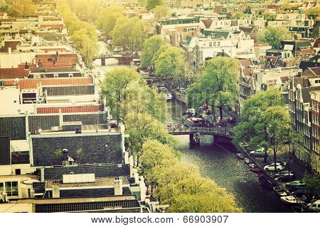 Amsterdam, Holland, Netherlands. City and canal view from Westerkerk.