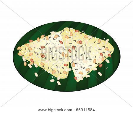 Thai Coconut Pancake On Banana Leaf Container