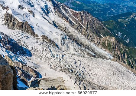 Bossons Glacier From The Summit Of The Aiguille Du Midi In The Mont Blanc Massif.