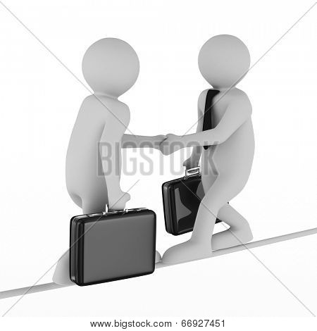 Handshake. Meeting two businessmen. Isolated 3D image