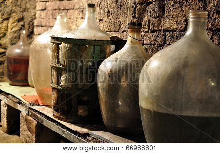 wine cellar and glass carboys