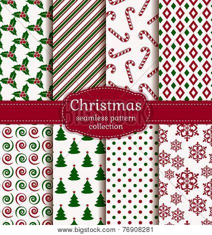 Christmas Seamless Patterns. Vector Set.