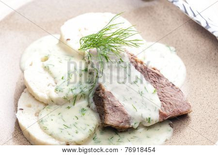 dill sauce with beef meat