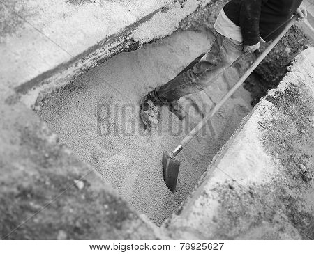 person worker during roadwords underground in bw
