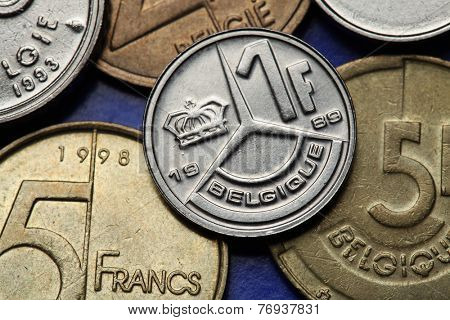 Coins of Belgium. Belgian one franc coin. 