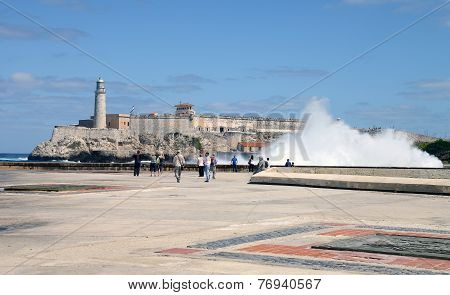 Waves breaking Canal de Entrada, Havana, Cuba