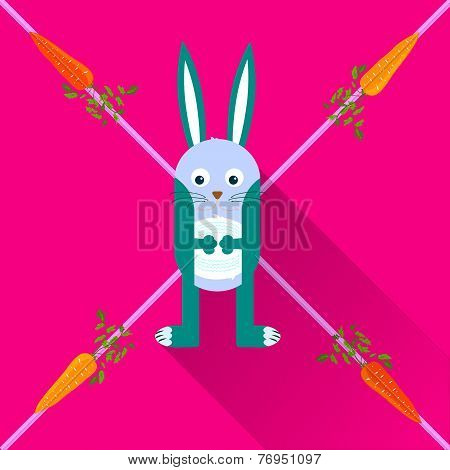 Rabbit with carrots flat icon with long shadow,eps 10