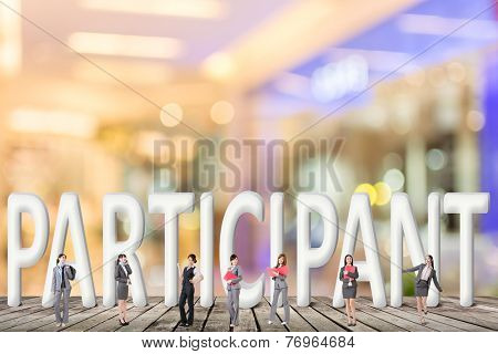 Concept of partner, friends,collaborate with group of business people stand with 3d text. 