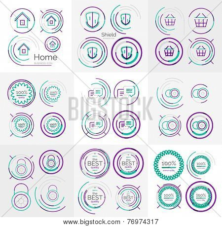 Thin line neat design large logo colletion - 36 vector clean modern icons and stamps