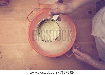 Sifting Flour For Kneading. Retro Colors