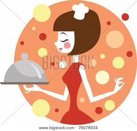 Cooking girl holding a plate