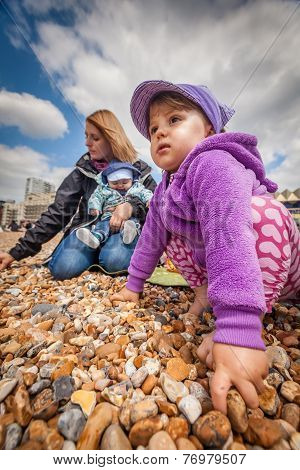 Family on the sandy beach
