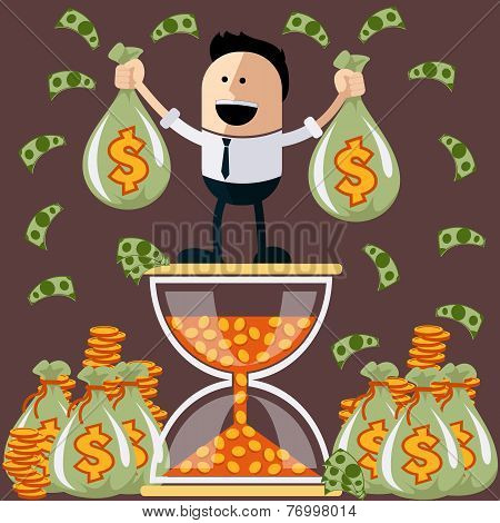 Businessman standing on the hourglass