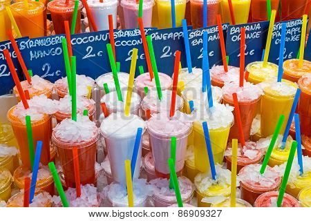 Tasty fruit juices at a market