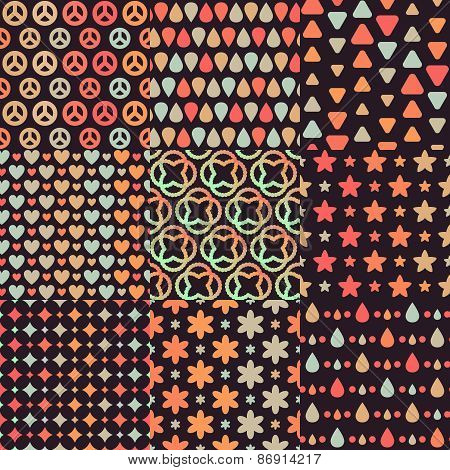 Big set of 9 different combining brown retro seamless patterns