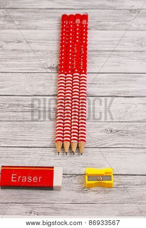 Pencils Erasure And Sharpener