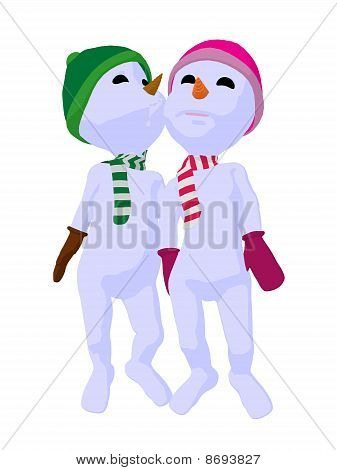 Snowboy und Snowgirl paar Kunst Abbildung silhouette