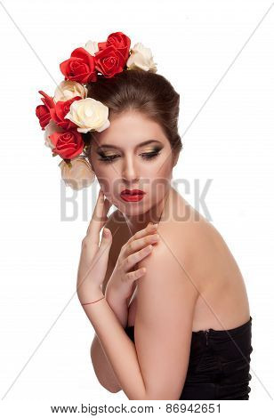 Sensual Woman In Corset On White Background