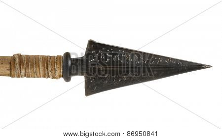 Antique old arrowhead. The army of Genghis Khan. Isolated on a white background