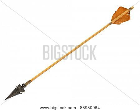 Antique old wooden arrow isolated on a white background. The army of Genghis Khan