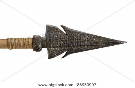 Antique old arrowhead. The army of Genghis Khan. Isolated on a white background