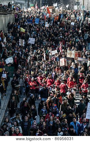 Top View Of The Protesters Walking In The Packed Streets