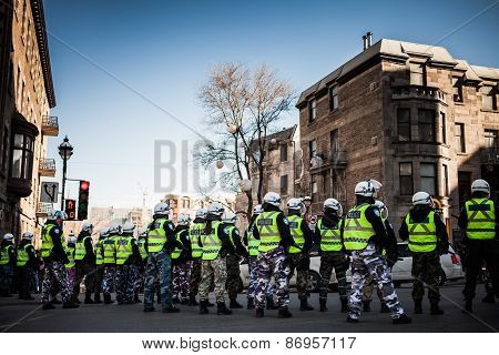 Cops Making A Line To Control The Protesters