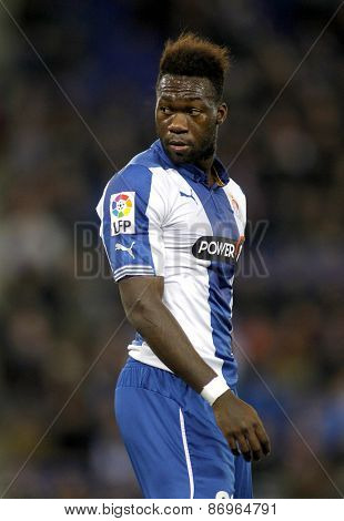 BARCELONA - MARCH, 4: Felipe Caicedo of RCD Espanyol during spanish League match against Athletic Bilbao at the Estadi Cornella on March 4, 2015 in Barcelona, Spain